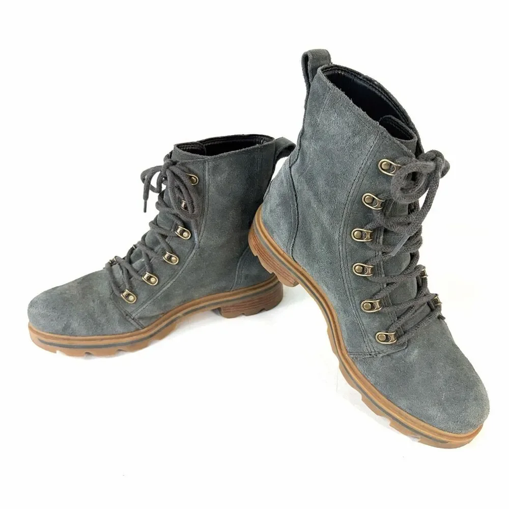 SOREL Women's Lennox NL4410-367 Grey Suede Lug Waterproof Combat Boots Size 9.5